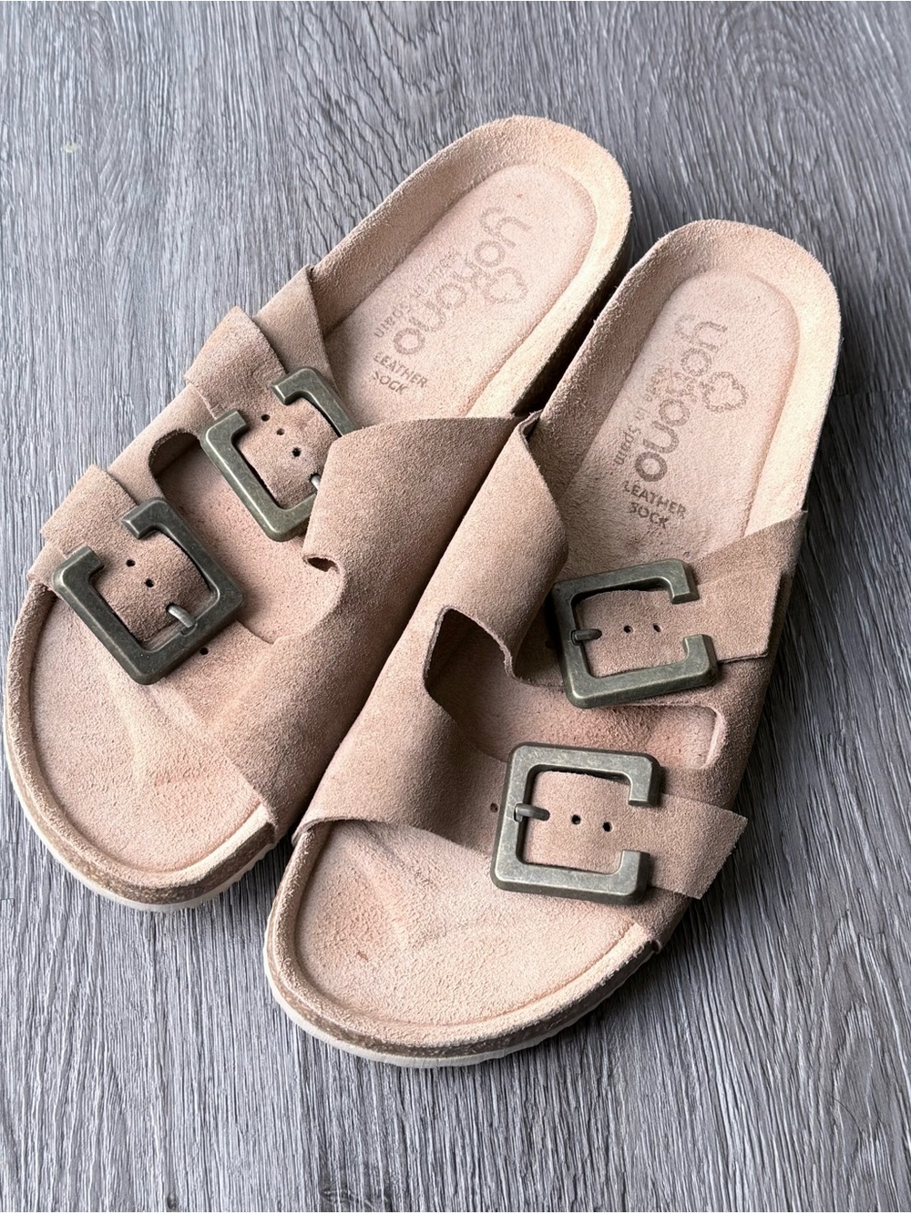 Women's Genuine Leather Slide Sandals Taupe/Tan Woman’s Size 8 • SOFT & COMFY!